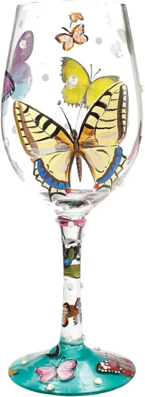 Designs by Lolita “Butterflies” Hand-painted Artisan Wine Glass, 15 oz.