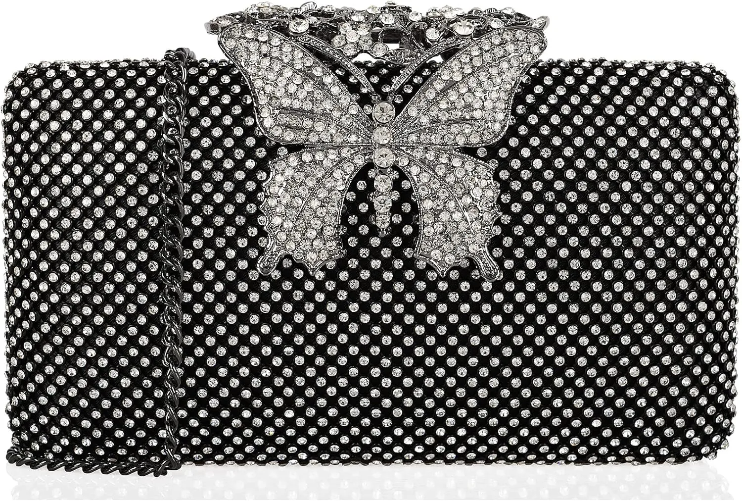 Dexmay Rhinestone Clutch Bag with Crystal Butterfly Clasp Women Evening Handbag Formal Party Purse