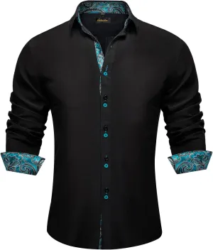 DiBanGu Men's Dress Shirt Long Sleeve Casual Button Down Shirts Regular Fit Inner Contrast Shirt for Business Party