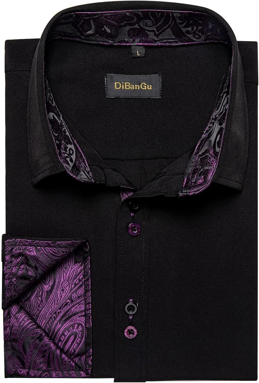 DiBanGu Men's Dress Shirt Long Sleeve Casual Button Down Shirts Regular Fit Inner Contrast Shirt for Business Party
