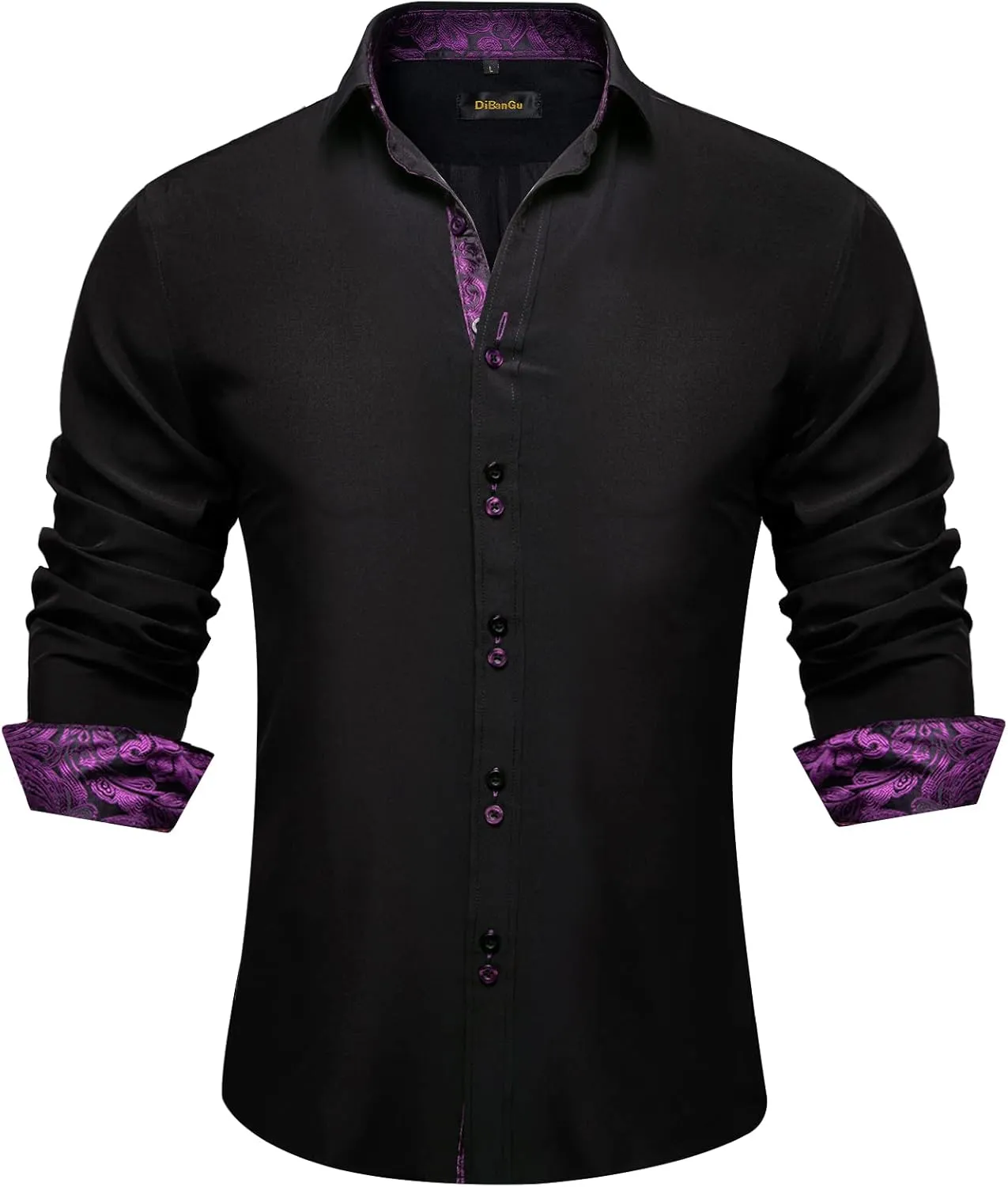 DiBanGu Men's Dress Shirt Long Sleeve Casual Button Down Shirts Regular Fit Inner Contrast Shirt for Business Party