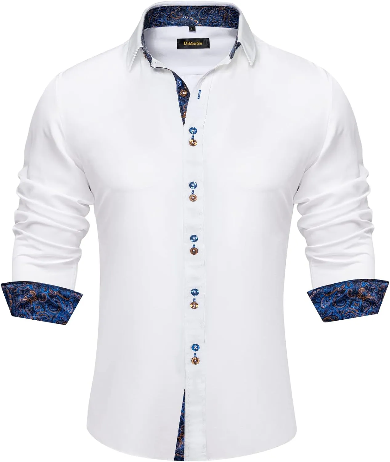 DiBanGu Men's Dress Shirt Long Sleeve Casual Button Down Shirts Regular Fit Inner Contrast Shirt for Business Party