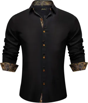 DiBanGu Men's Dress Shirt Long Sleeve Casual Button Down Shirts Regular Fit Inner Contrast Shirt for Business Party