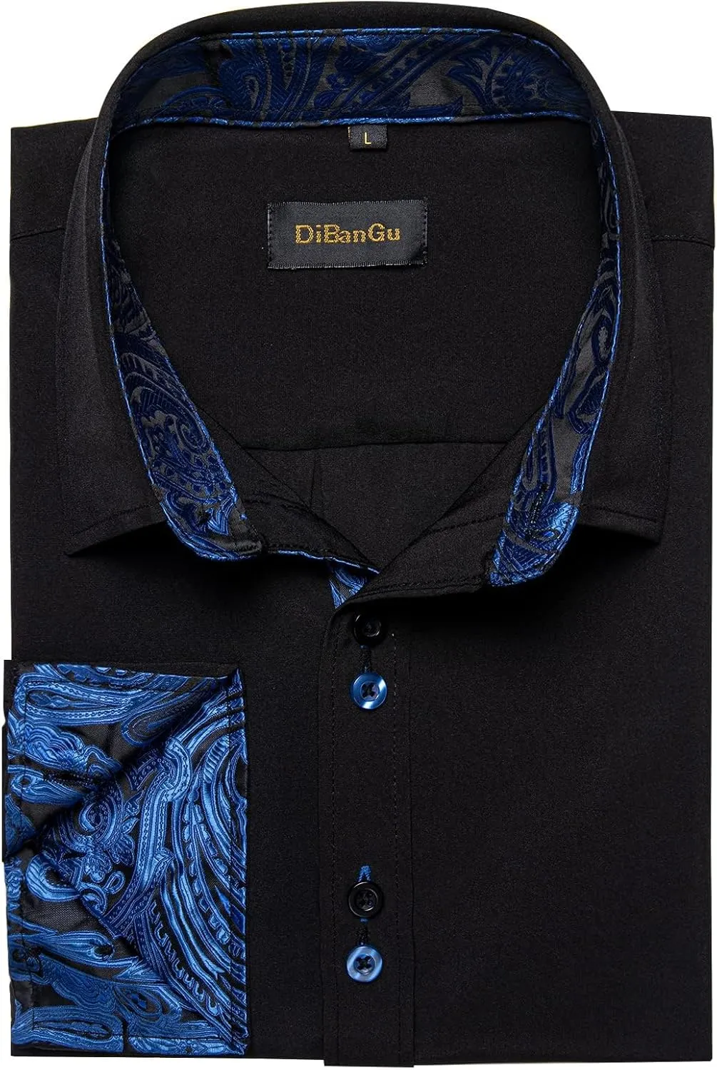 DiBanGu Men's Dress Shirt Long Sleeve Casual Button Down Shirts Regular Fit Inner Contrast Shirt for Business Party