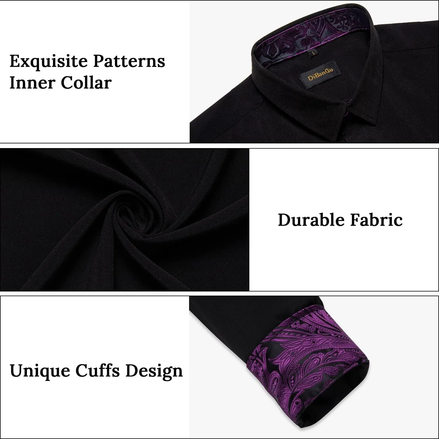 DiBanGu Men's Dress Shirt Long Sleeve Casual Button Down Shirts Regular Fit Inner Contrast Shirt for Business Party