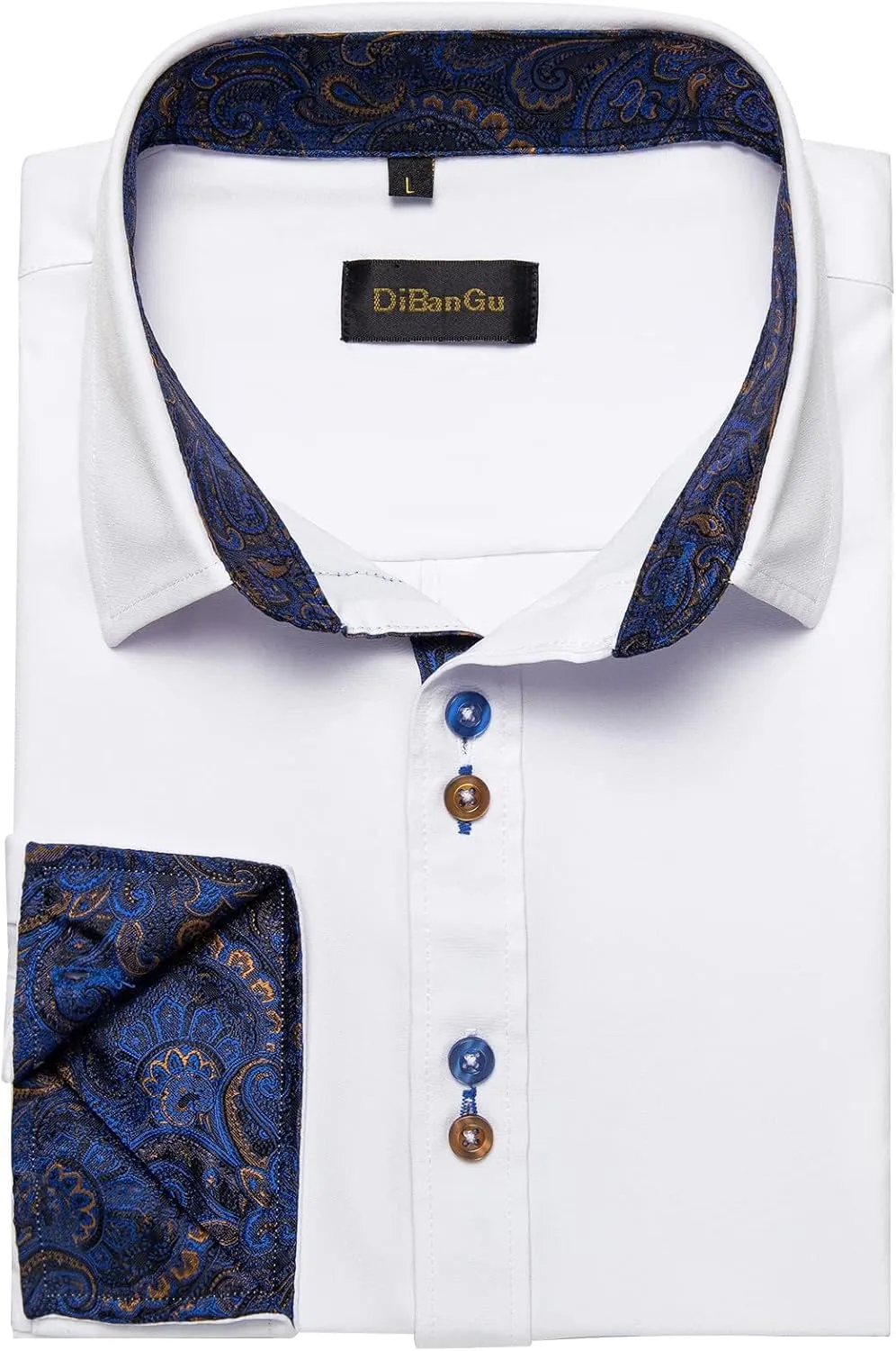 DiBanGu Men's Dress Shirt Long Sleeve Casual Button Down Shirts Regular Fit Inner Contrast Shirt for Business Party