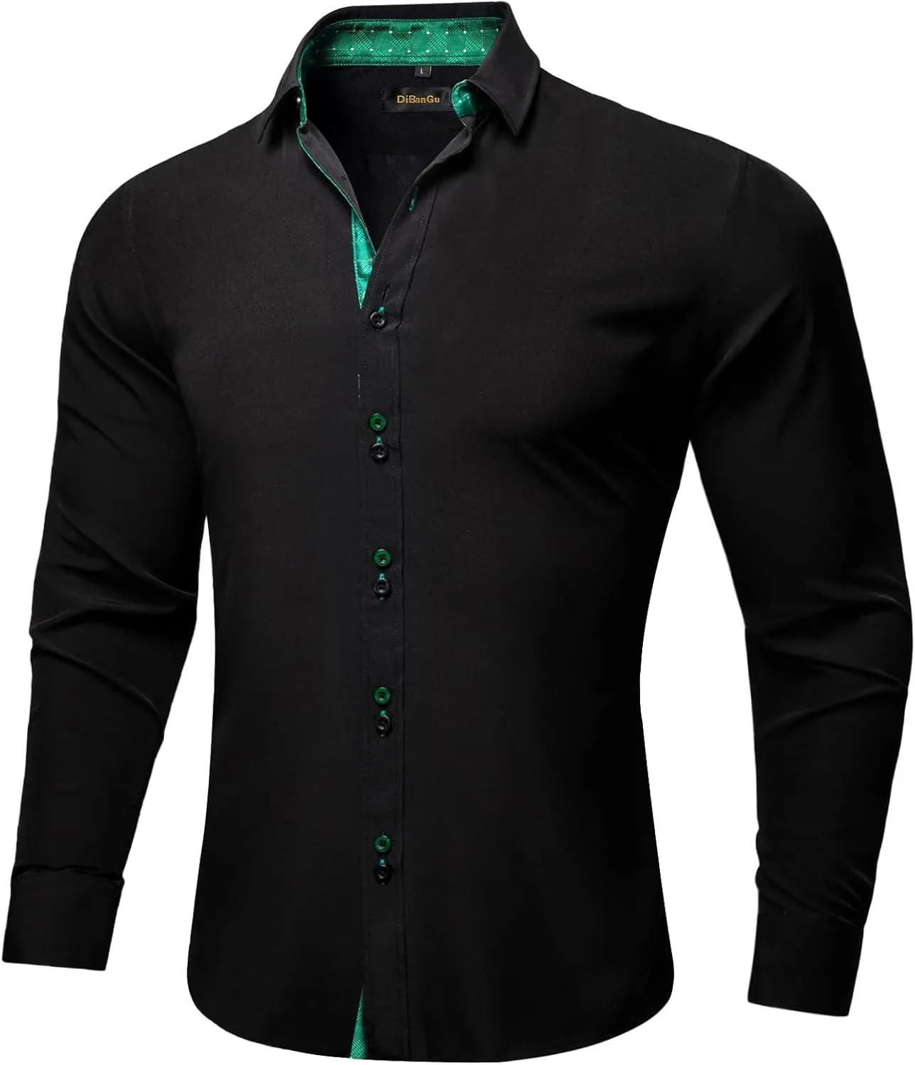DiBanGu Men's Dress Shirt Long Sleeve Casual Button Down Shirts Regular Fit Inner Contrast Shirt for Business Party