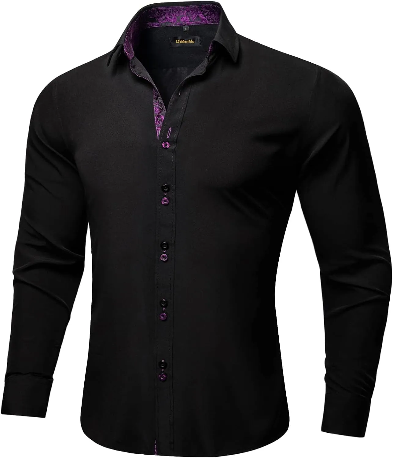 DiBanGu Men's Dress Shirt Long Sleeve Casual Button Down Shirts Regular Fit Inner Contrast Shirt for Business Party