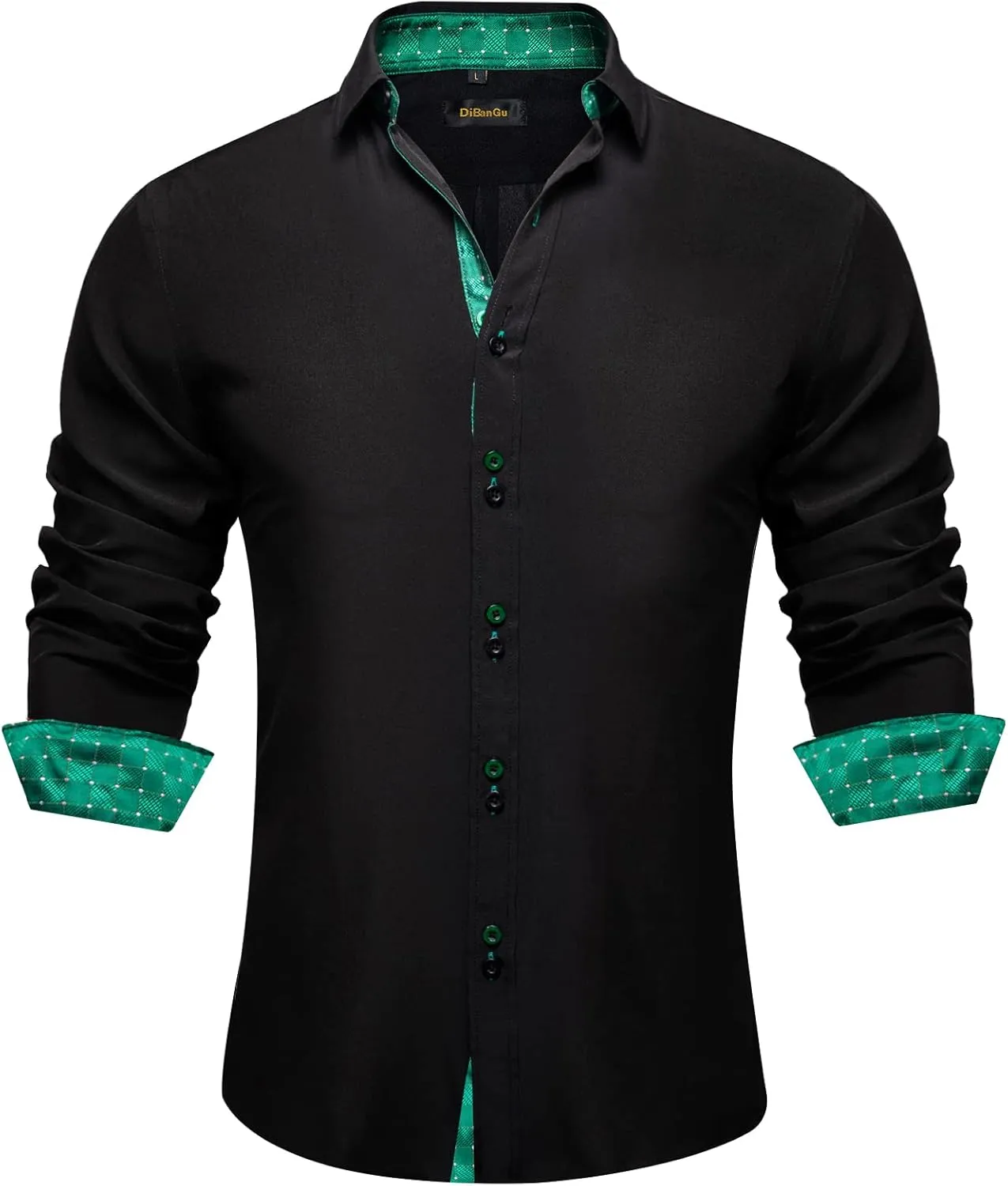 DiBanGu Men's Dress Shirt Long Sleeve Casual Button Down Shirts Regular Fit Inner Contrast Shirt for Business Party