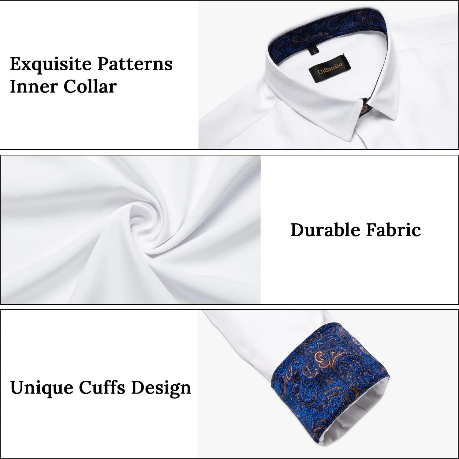 DiBanGu Men's Dress Shirt Long Sleeve Casual Button Down Shirts Regular Fit Inner Contrast Shirt for Business Party