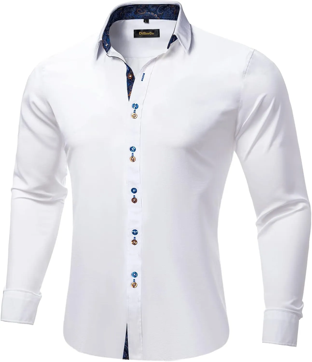 DiBanGu Men's Dress Shirt Long Sleeve Casual Button Down Shirts Regular Fit Inner Contrast Shirt for Business Party