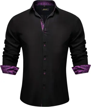 DiBanGu Men's Dress Shirt Long Sleeve Casual Button Down Shirts Regular Fit Inner Contrast Shirt for Business Party
