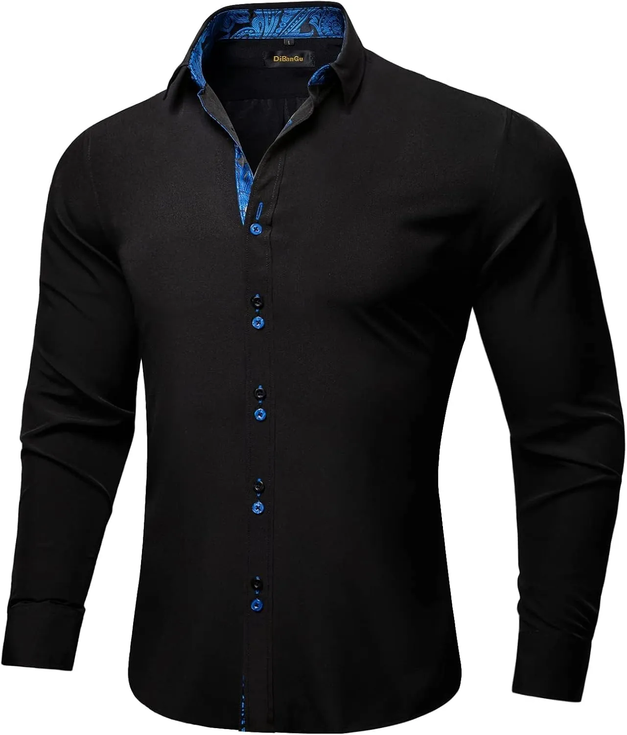DiBanGu Men's Dress Shirt Long Sleeve Casual Button Down Shirts Regular Fit Inner Contrast Shirt for Business Party
