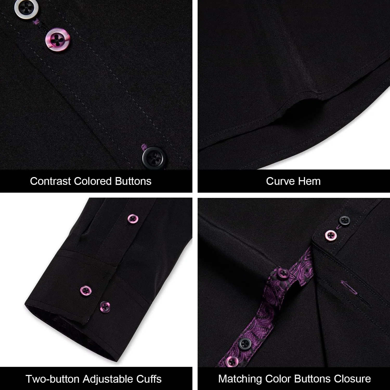 DiBanGu Men's Dress Shirt Long Sleeve Casual Button Down Shirts Regular Fit Inner Contrast Shirt for Business Party