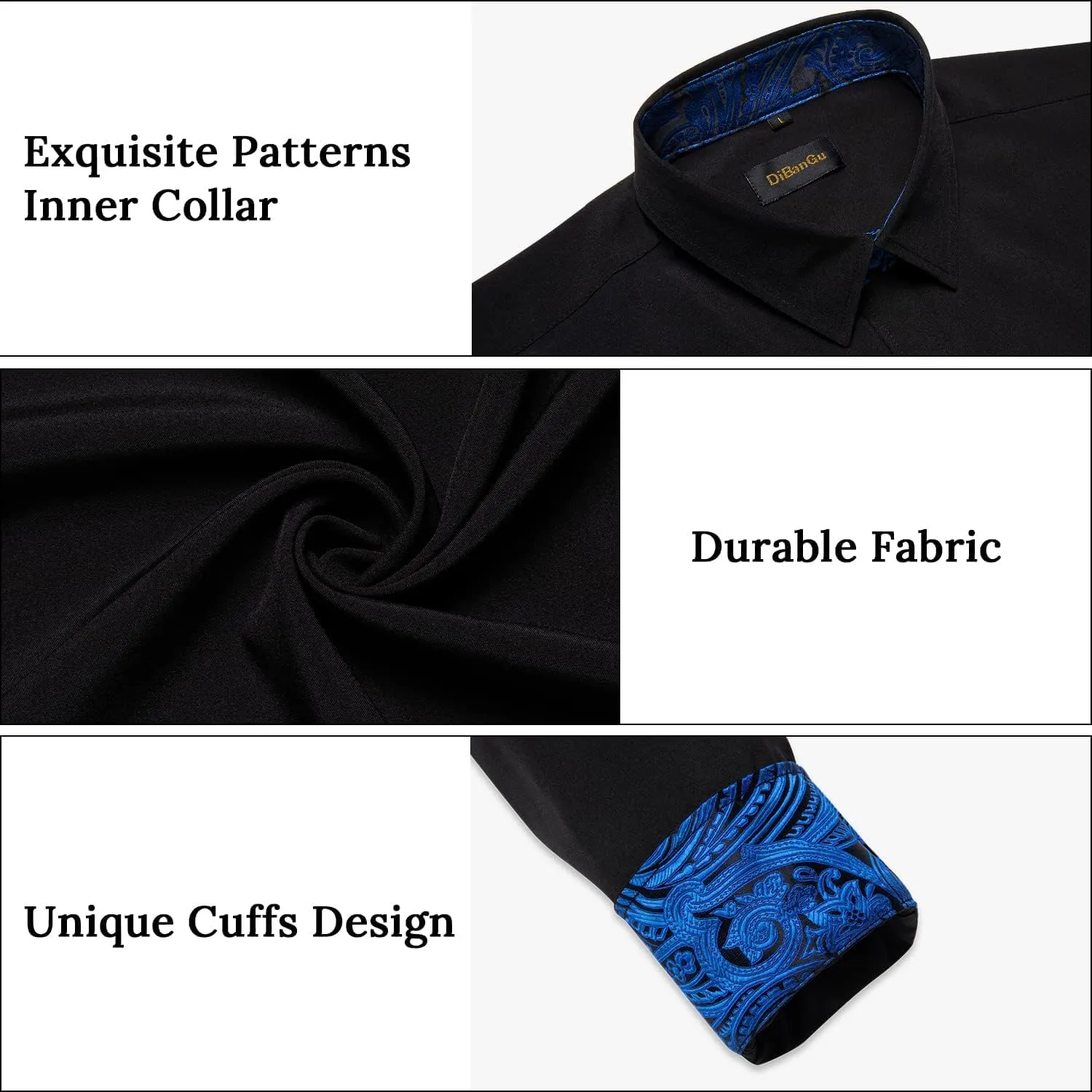 DiBanGu Men's Dress Shirt Long Sleeve Casual Button Down Shirts Regular Fit Inner Contrast Shirt for Business Party