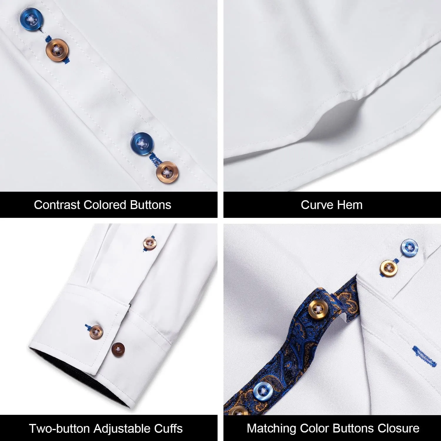 DiBanGu Men's Dress Shirt Long Sleeve Casual Button Down Shirts Regular Fit Inner Contrast Shirt for Business Party