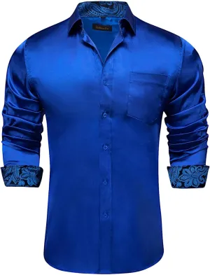 DiBanGu Mens Satin Dress Shirts Casual Long Sleeve Button Down Shirt Regular Fit Wrinkle Free Shiny Shirts for Men Party Prom