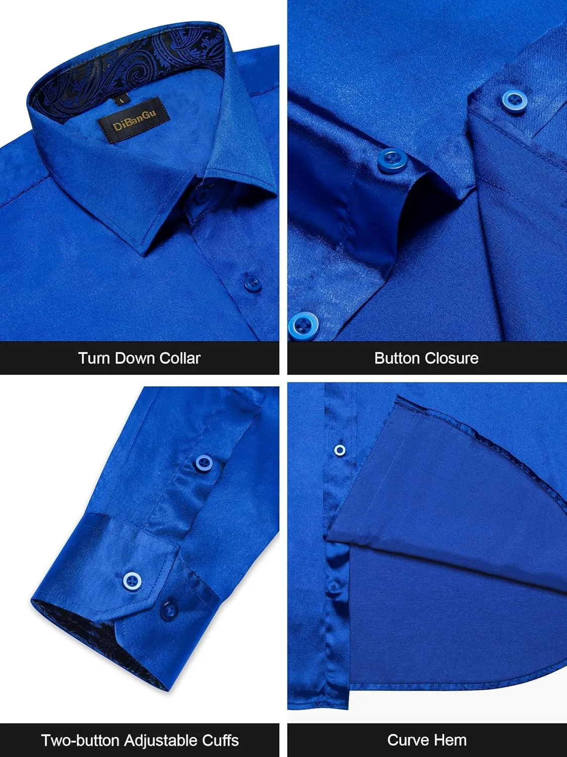 DiBanGu Mens Satin Dress Shirts Casual Long Sleeve Button Down Shirt Regular Fit Wrinkle Free Shiny Shirts for Men Party Prom