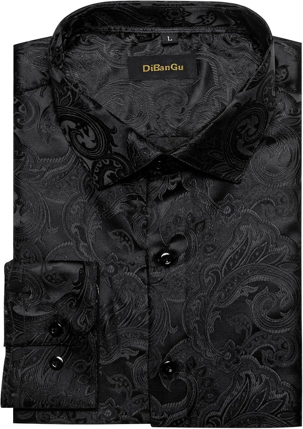 DiBanGu Men's Silk Paisley Dress Shirt Formal Long Sleeve Button-Down Casual Shirts for Wedding Party