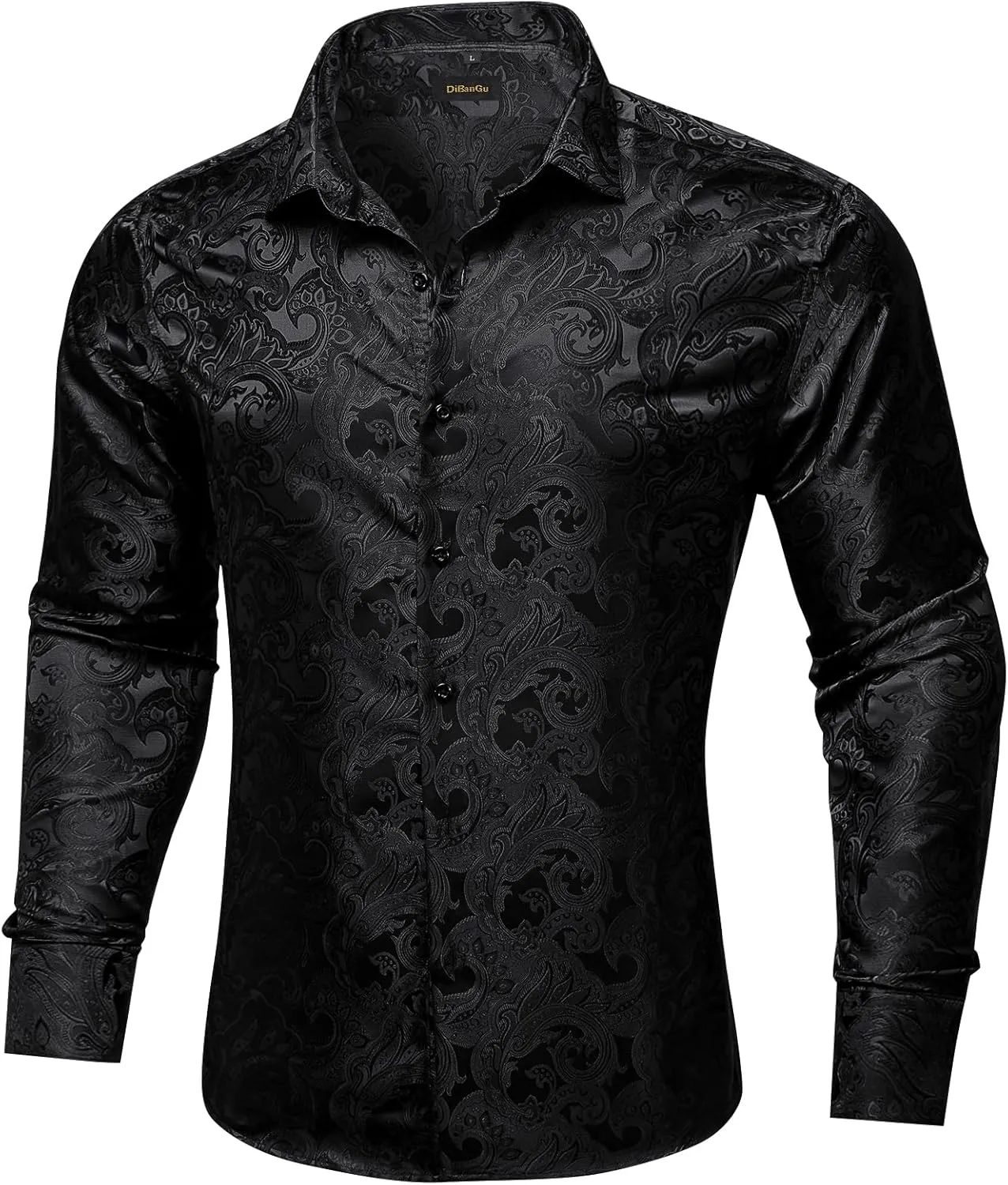 DiBanGu Men's Silk Paisley Dress Shirt Formal Long Sleeve Button-Down Casual Shirts for Wedding Party