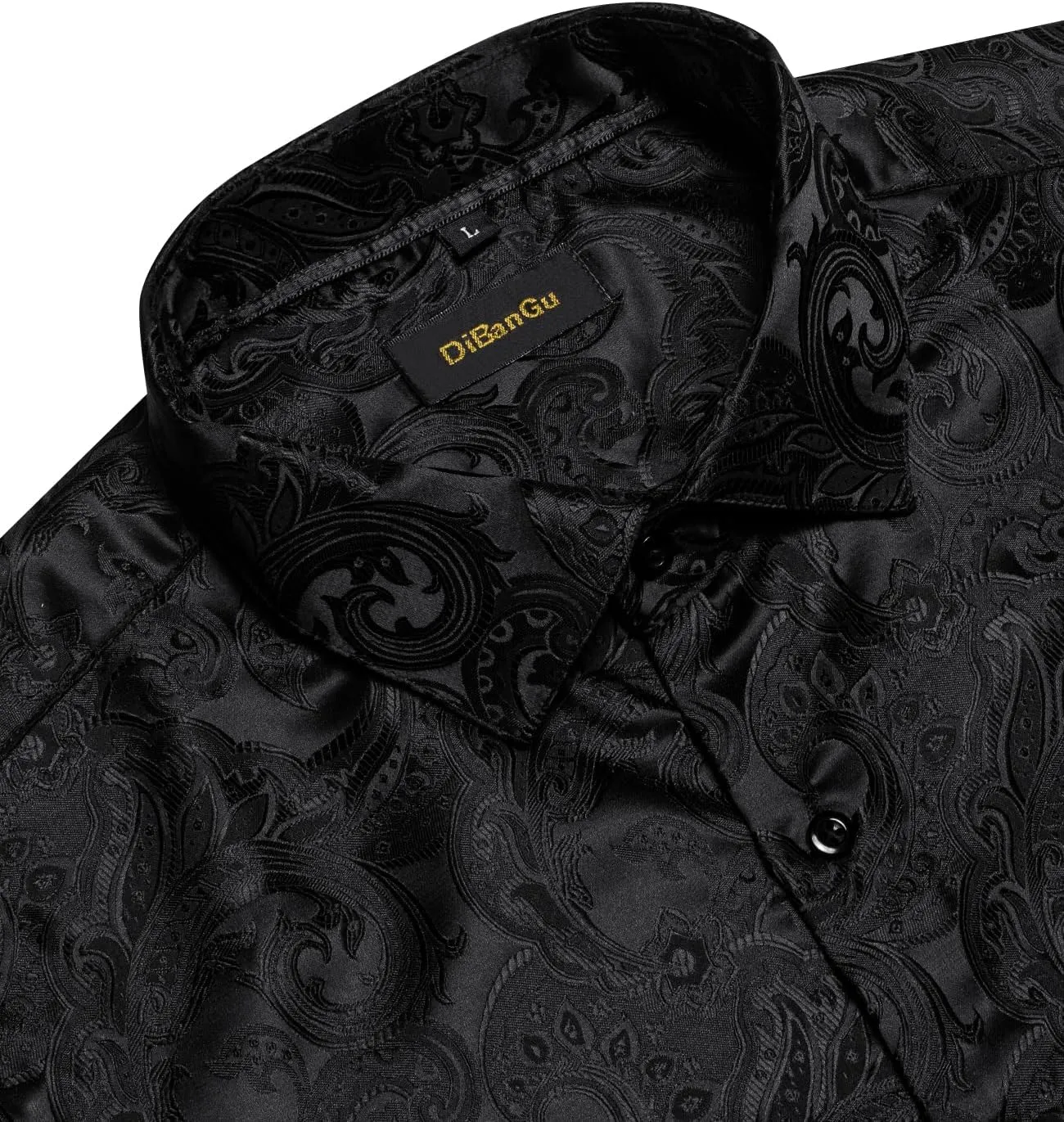 DiBanGu Men's Silk Paisley Dress Shirt Formal Long Sleeve Button-Down Casual Shirts for Wedding Party