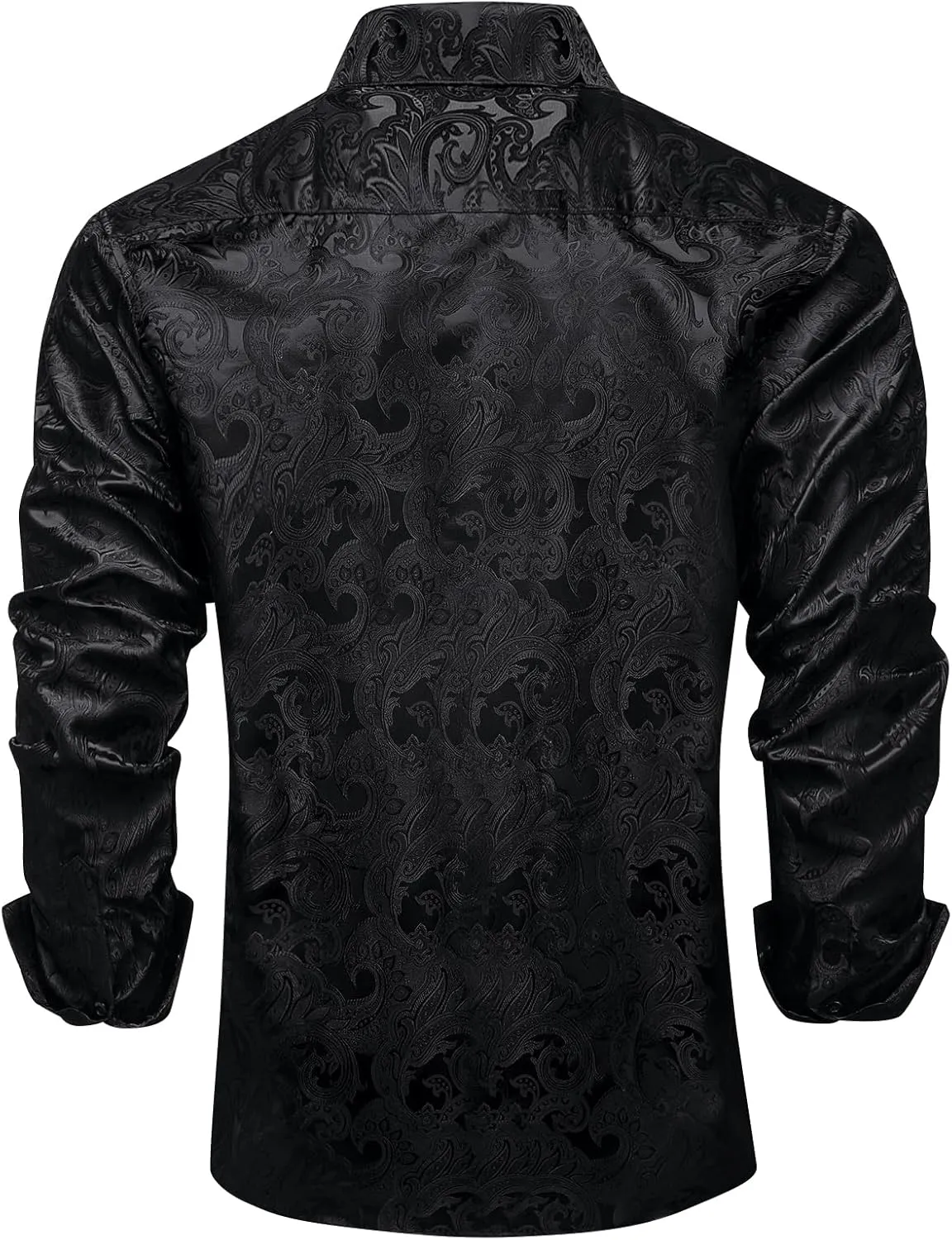 DiBanGu Men's Silk Paisley Dress Shirt Formal Long Sleeve Button-Down Casual Shirts for Wedding Party