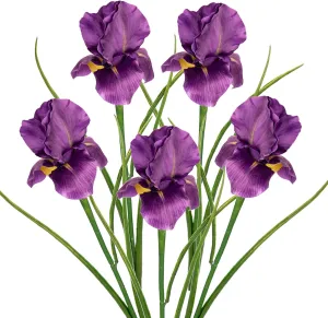 DILATATA Iris Flowers Artificial 5 Pcs Real Touch Long Stems - 23.6" Silk Fake Flowers for Wedding & Home Decor - Violet