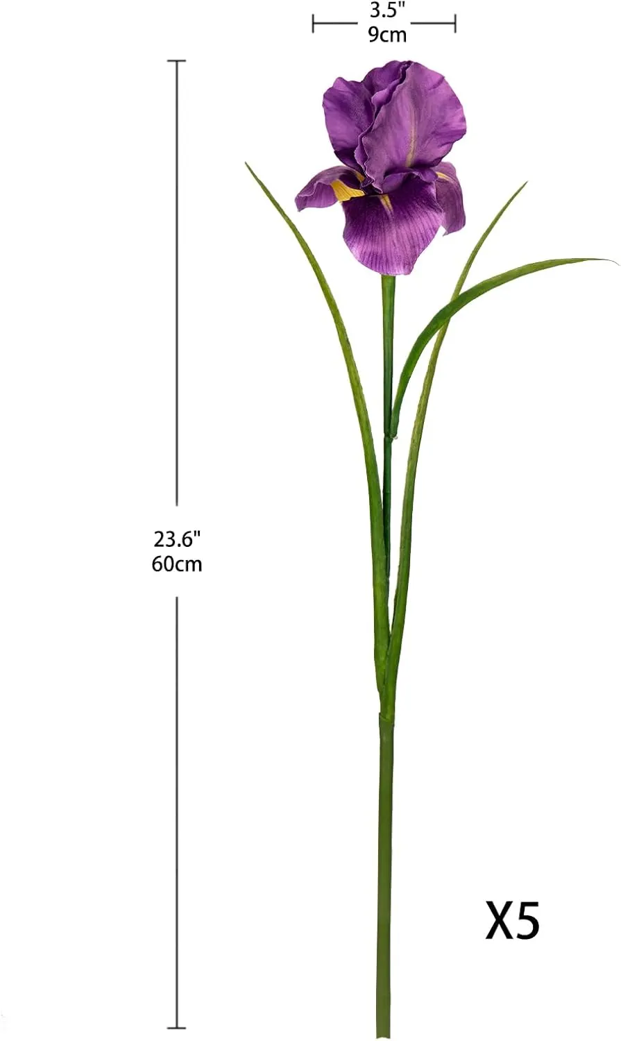 DILATATA Iris Flowers Artificial 5 Pcs Real Touch Long Stems - 23.6" Silk Fake Flowers for Wedding & Home Decor - Violet