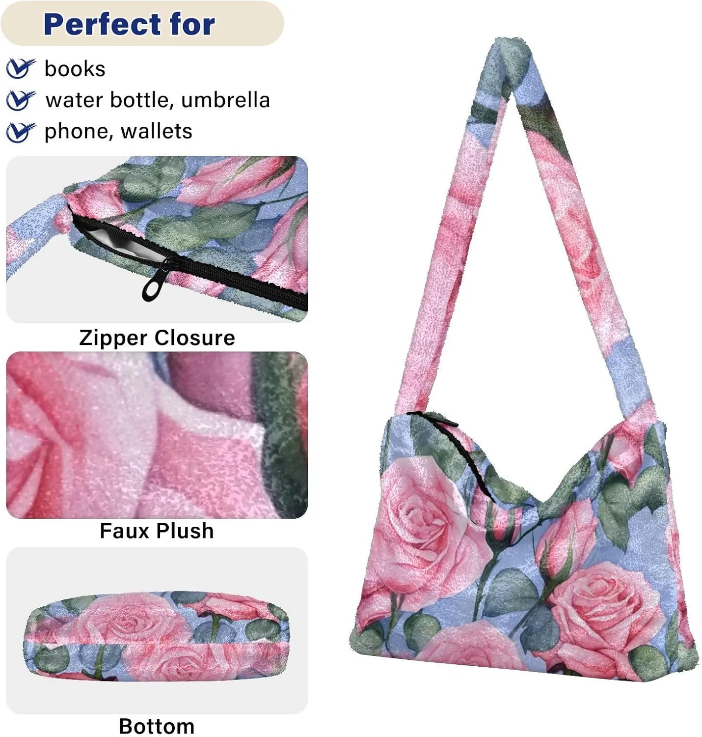 Dinosaurs Cute Plush Tote Bag, Purses for Women Shoulder Bag, Womens Outdoor Bag