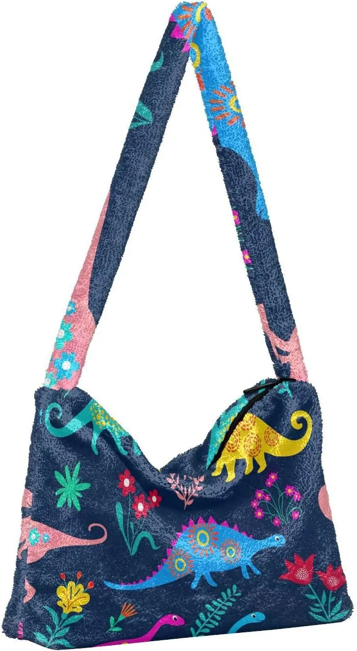 Dinosaurs Cute Plush Tote Bag, Purses for Women Shoulder Bag, Womens Outdoor Bag