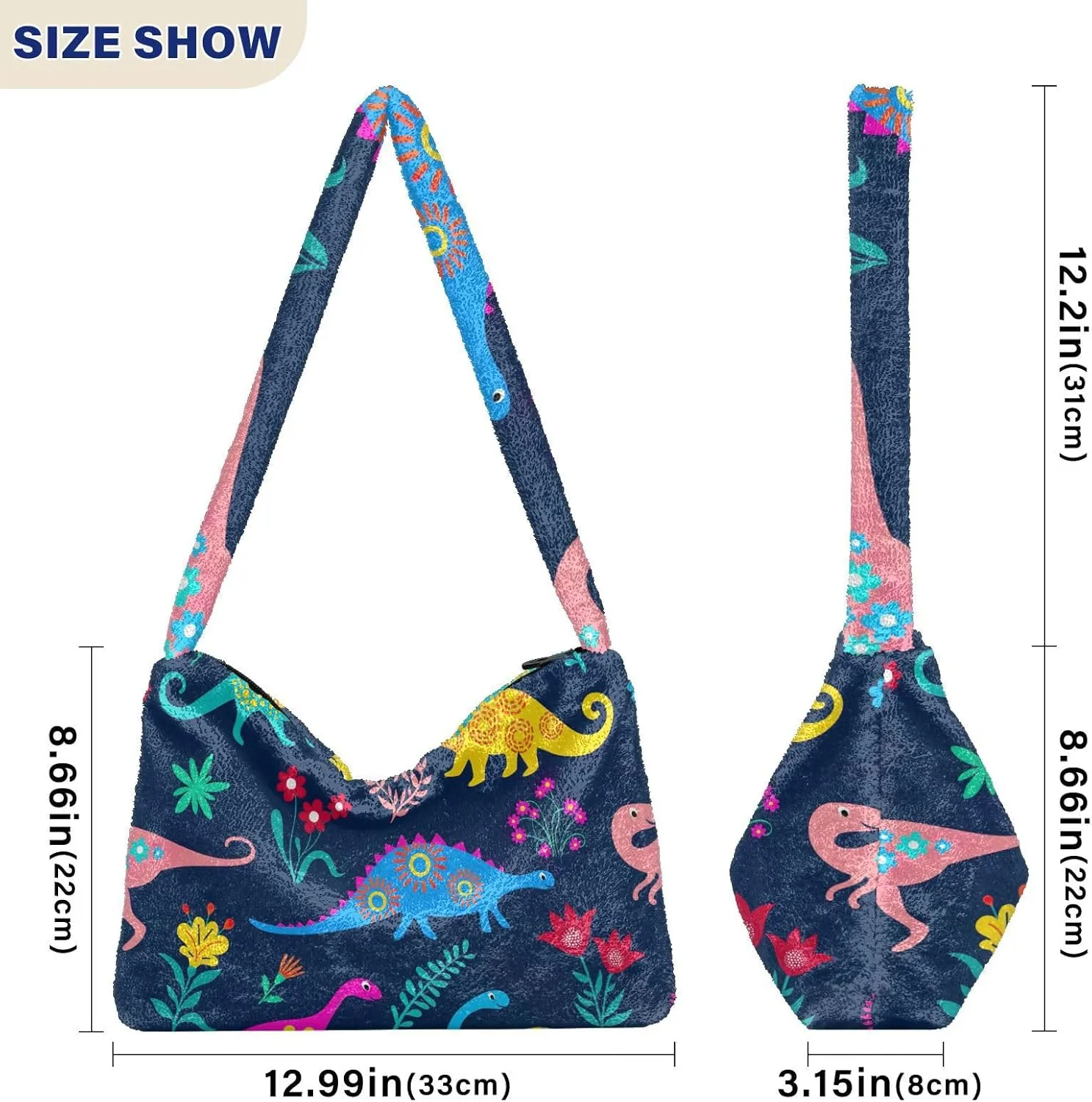 Dinosaurs Cute Plush Tote Bag, Purses for Women Shoulder Bag, Womens Outdoor Bag