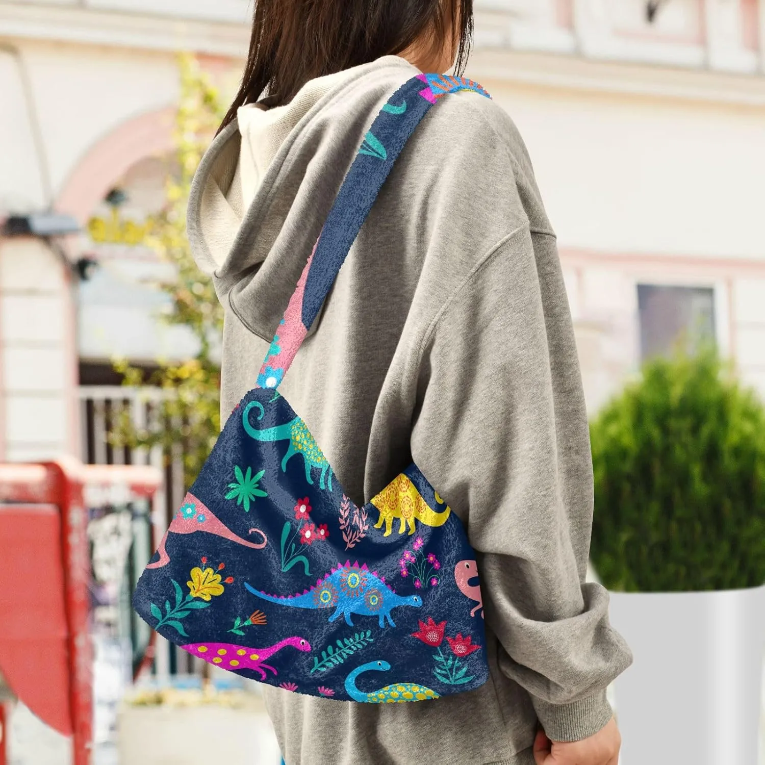 Dinosaurs Cute Plush Tote Bag, Purses for Women Shoulder Bag, Womens Outdoor Bag