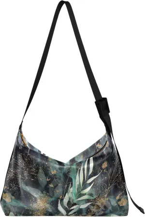 Dinosaurs Tropical Green Leaf Soft PU Leather Hobo Bags Women's Large Purse Design Leaf Print Women Hobo Purse