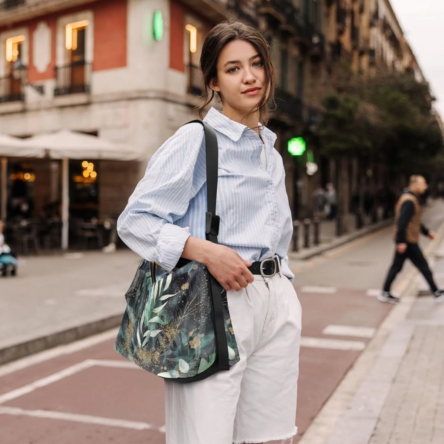 Dinosaurs Tropical Green Leaf Soft PU Leather Hobo Bags Women's Large Purse Design Leaf Print Women Hobo Purse