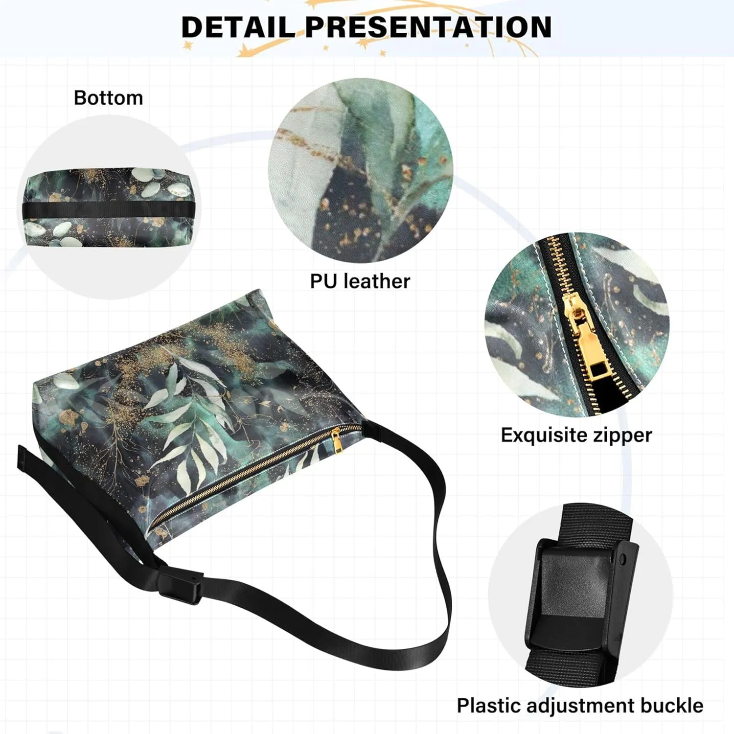 Dinosaurs Tropical Green Leaf Soft PU Leather Hobo Bags Women's Large Purse Design Leaf Print Women Hobo Purse
