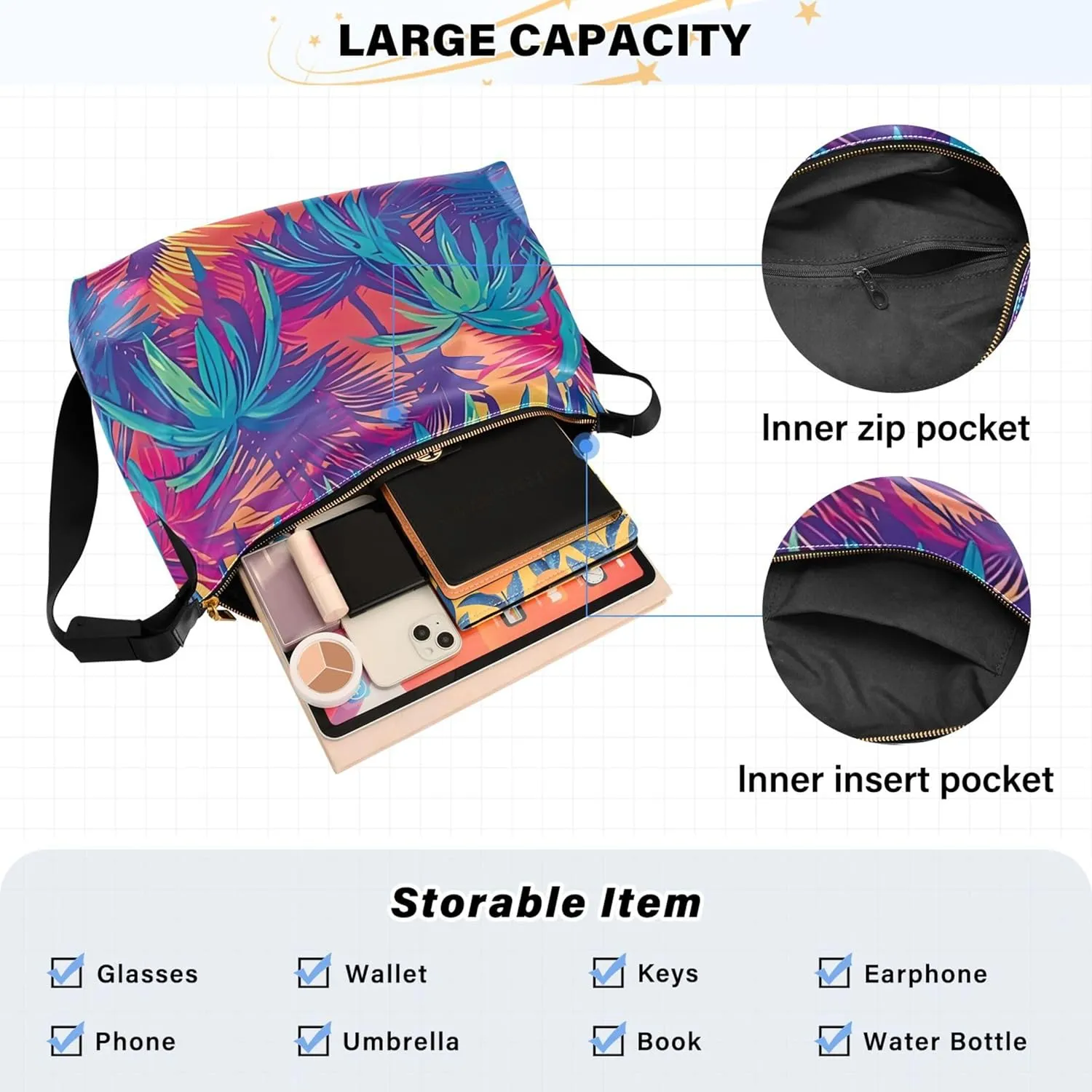 Dinosaurs Tropical Green Leaf Soft PU Leather Hobo Bags Women's Large Purse Design Leaf Print Women Hobo Purse