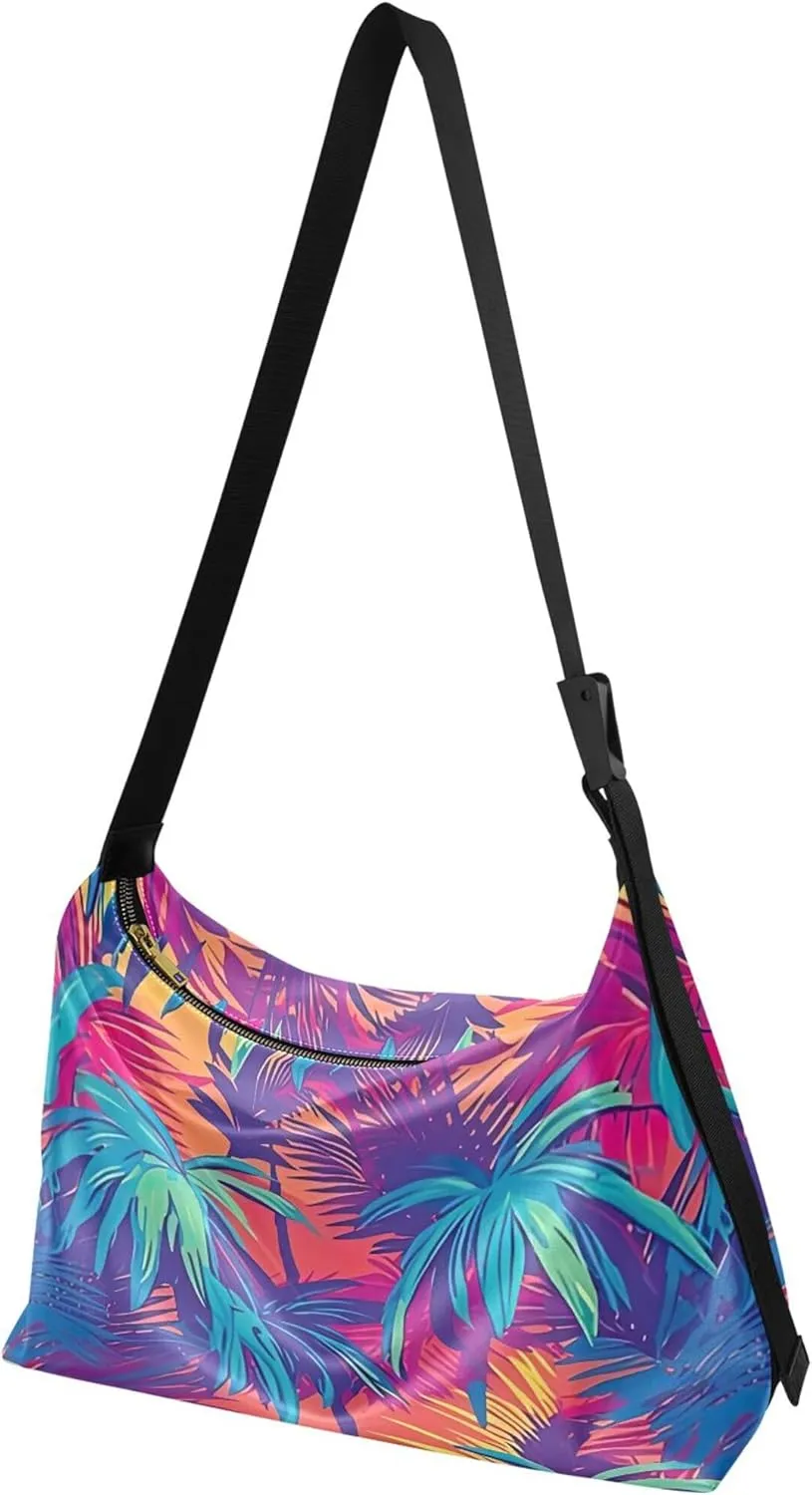 Dinosaurs Tropical Green Leaf Soft PU Leather Hobo Bags Women's Large Purse Design Leaf Print Women Hobo Purse