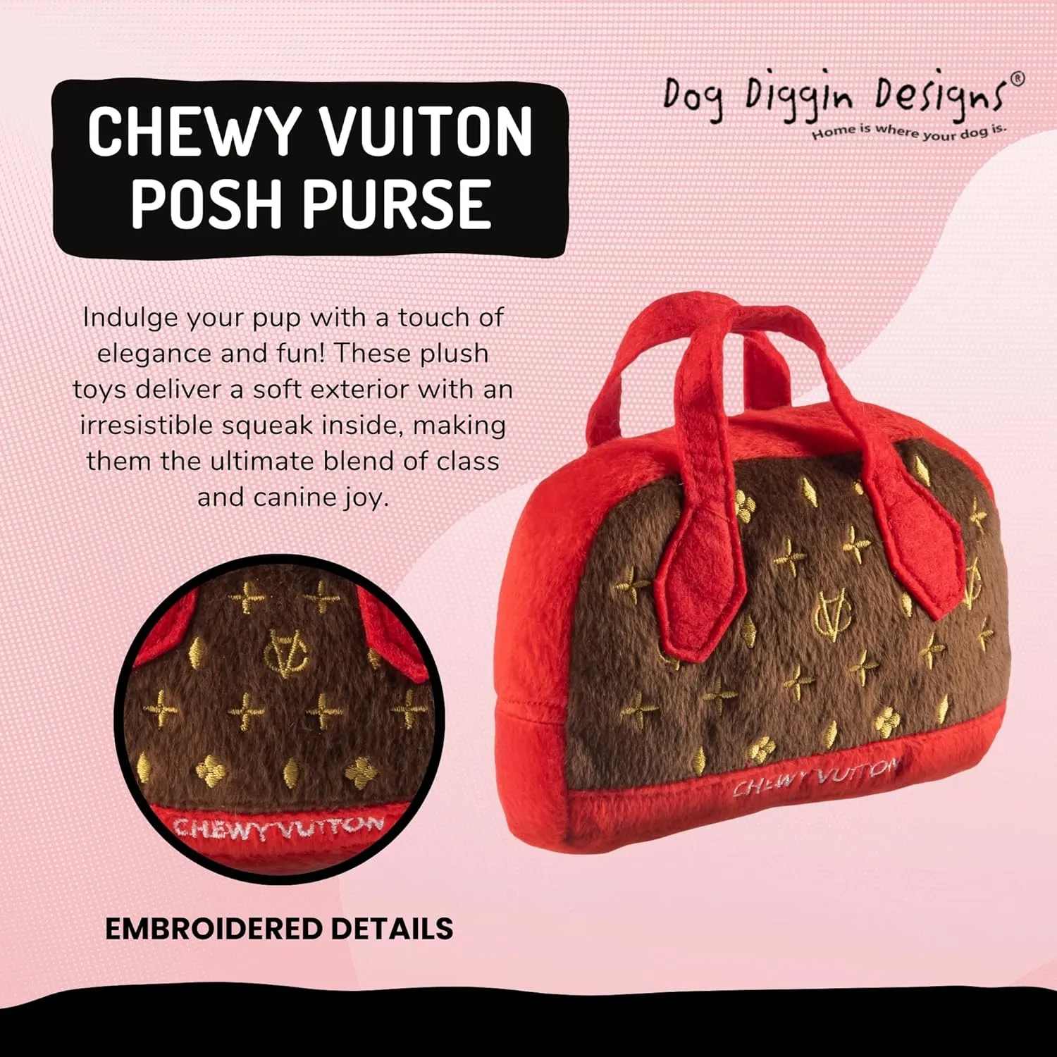 Dog Diggin Designs Runway Pup Collection | Unique Squeaky Parody Plush Dog Toys – Haute Couture Purses & Handbags