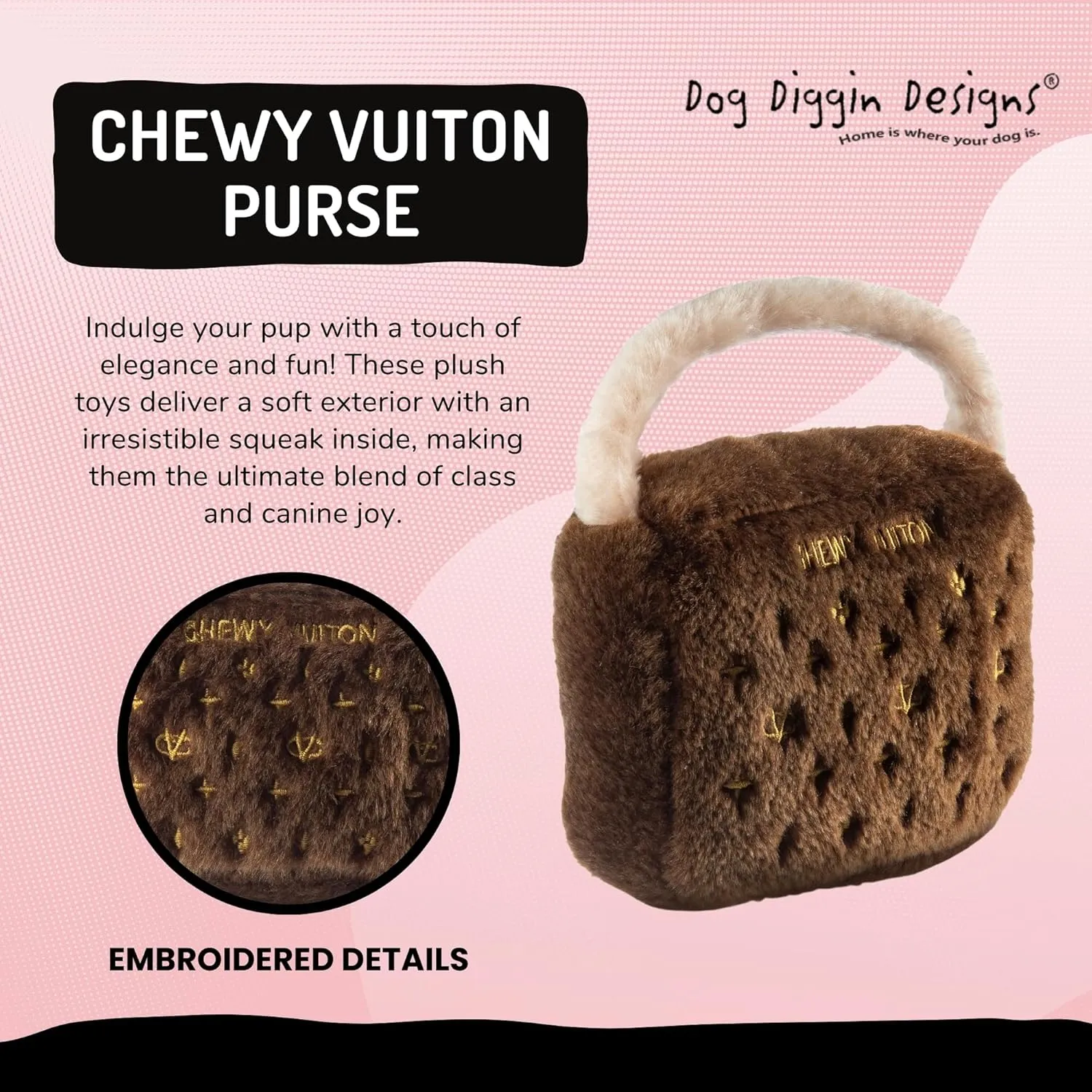 Dog Diggin Designs Runway Pup Collection | Unique Squeaky Parody Plush Dog Toys – Haute Couture Purses & Handbags