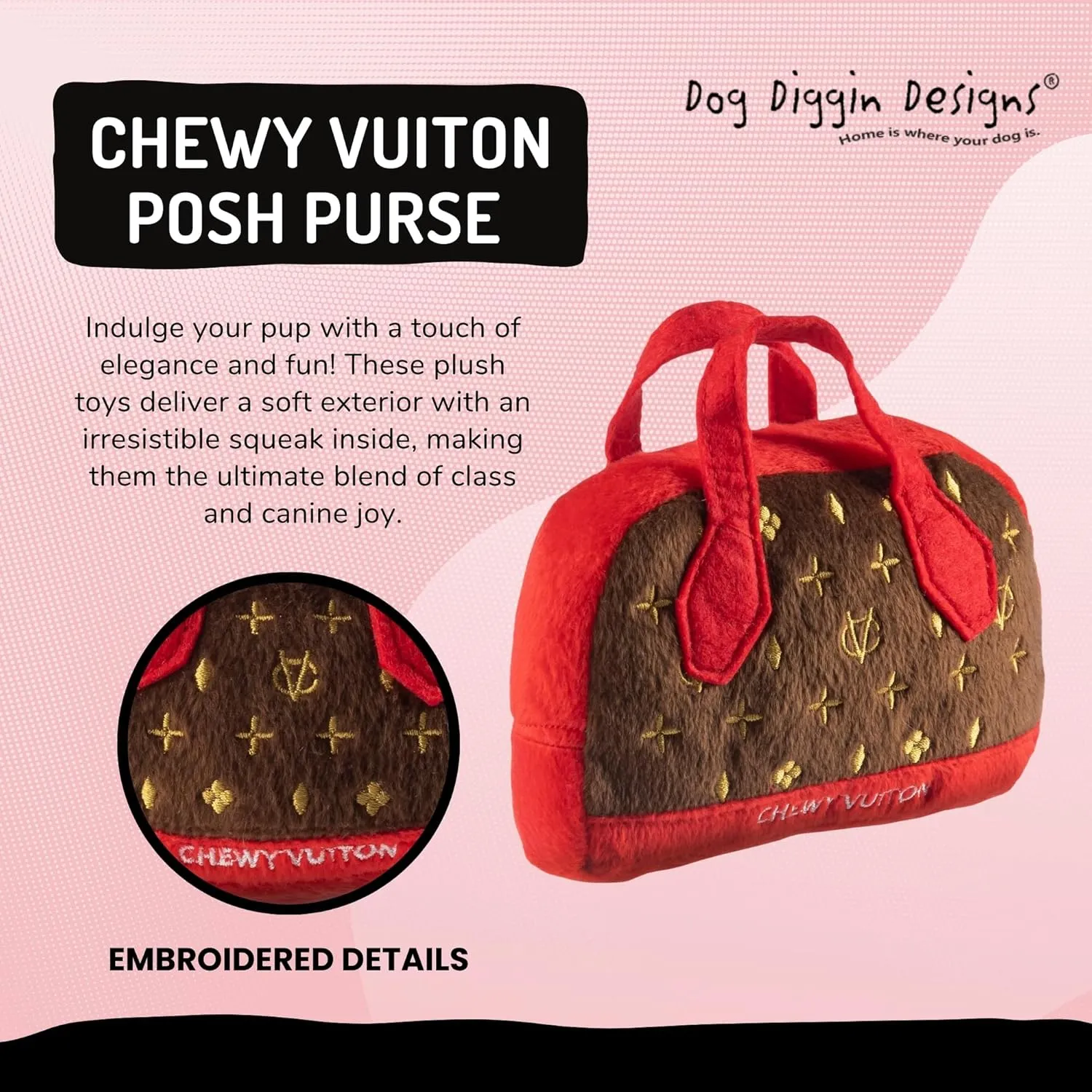 Dog Diggin Designs Runway Pup Collection | Unique Squeaky Parody Plush Dog Toys – Haute Couture Purses & Handbags