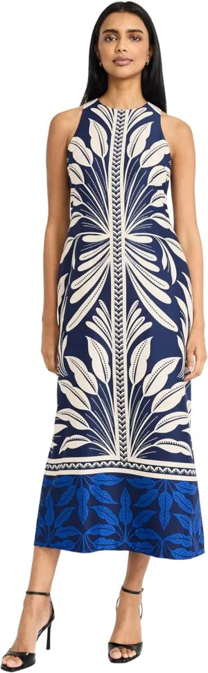 Donna Morgan Women's Halter Neck High Waist Midi Sleeveless a Line Silhouette-Special Occasion Wedding Guest Dress
