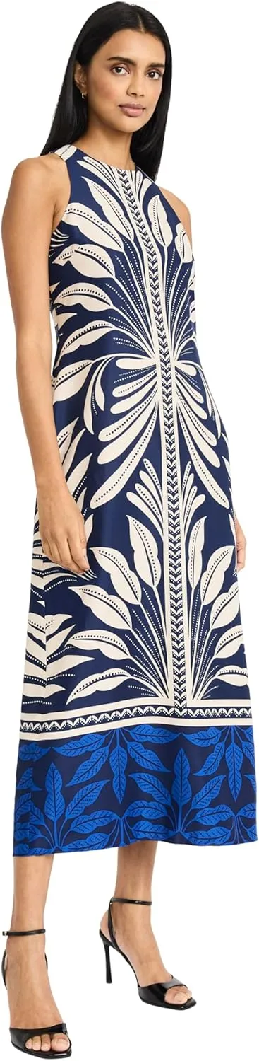 Donna Morgan Women's Halter Neck High Waist Midi Sleeveless a Line Silhouette-Special Occasion Wedding Guest Dress