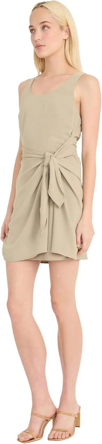 Donna Morgan Women's Sleeveless Scoop Neck Mini Side Tie Detail-Elegant Drapey Twill Wedding Guest Cocktail Dress