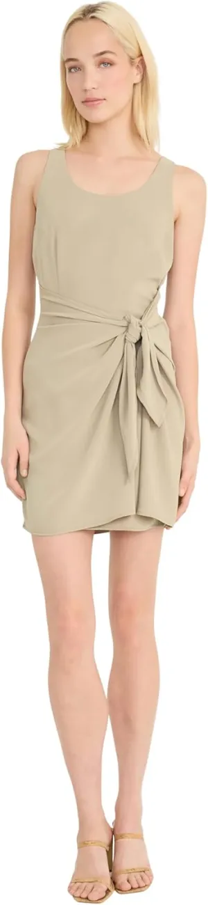 Donna Morgan Women's Sleeveless Scoop Neck Mini Side Tie Detail-Elegant Drapey Twill Wedding Guest Cocktail Dress