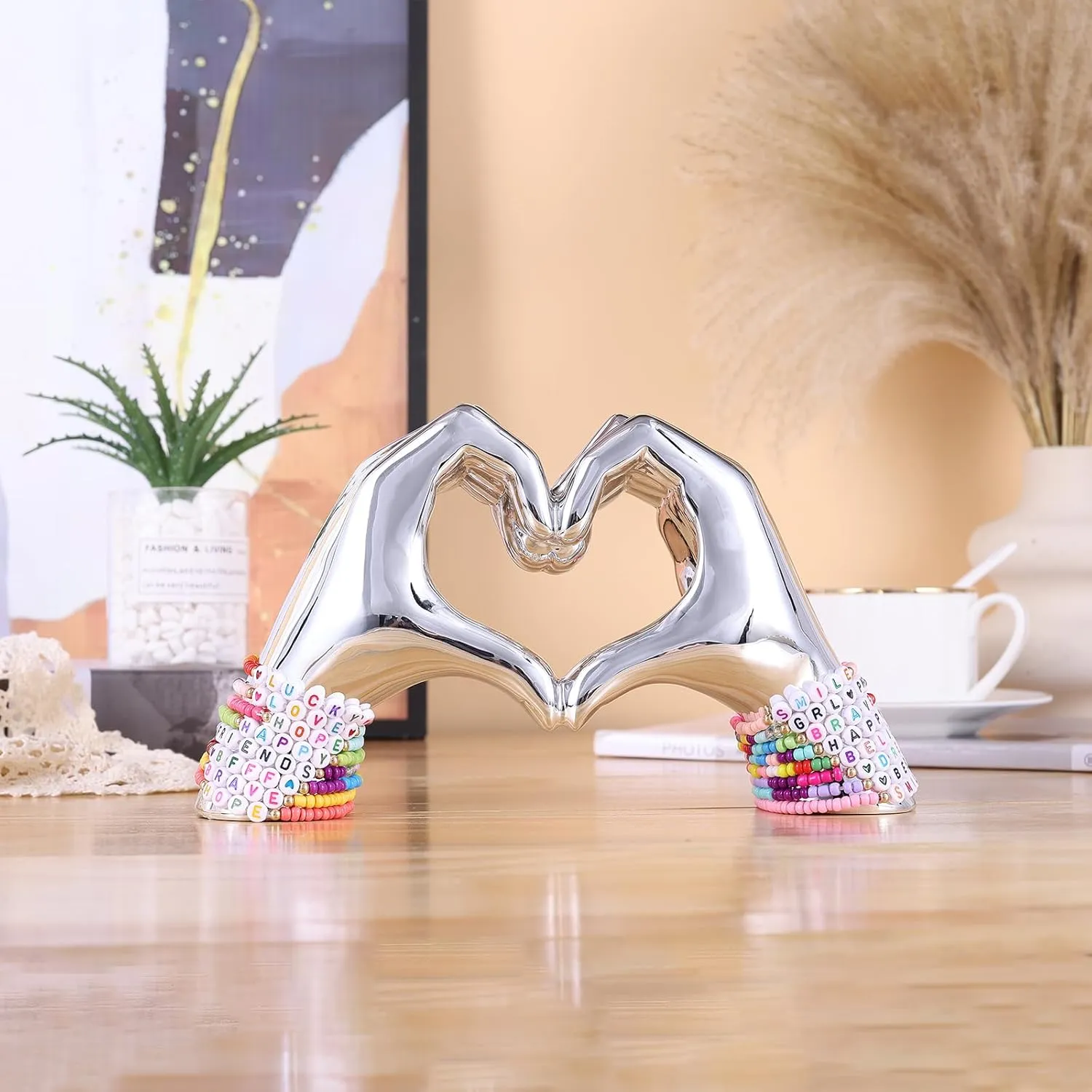 DOVDOV Heart and Hand Sculpture, Hand and Heart Statue Home Decor, Cute Heart Shaped Bracelet Holder, Bohemian Wedding Decor, Girly Room Decor Aesthetics, Birthday Gift for Wife, Wedding