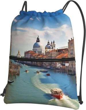 Drawstring Backpack Gym Bag Cinch Bag Draw String Back Bag Grand canal in Italy Drawstring Bags for Travel