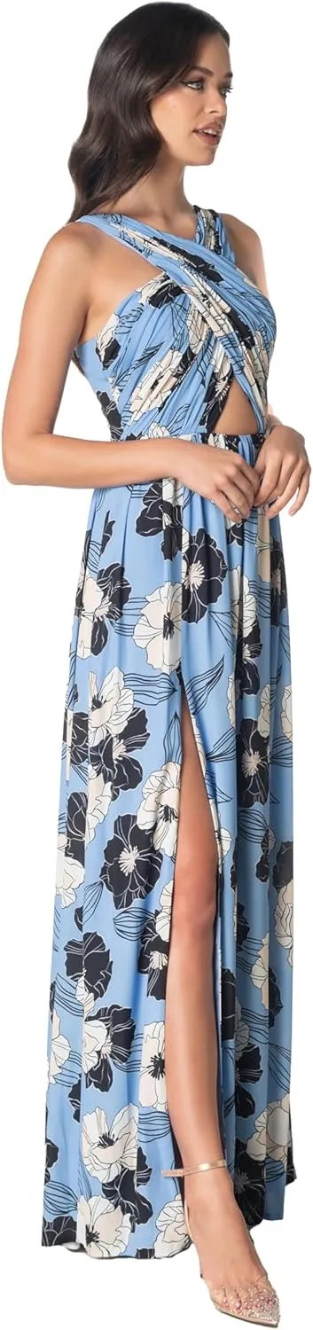 Dress the Population Women's Rose Fit and Flare Floor Length Dress