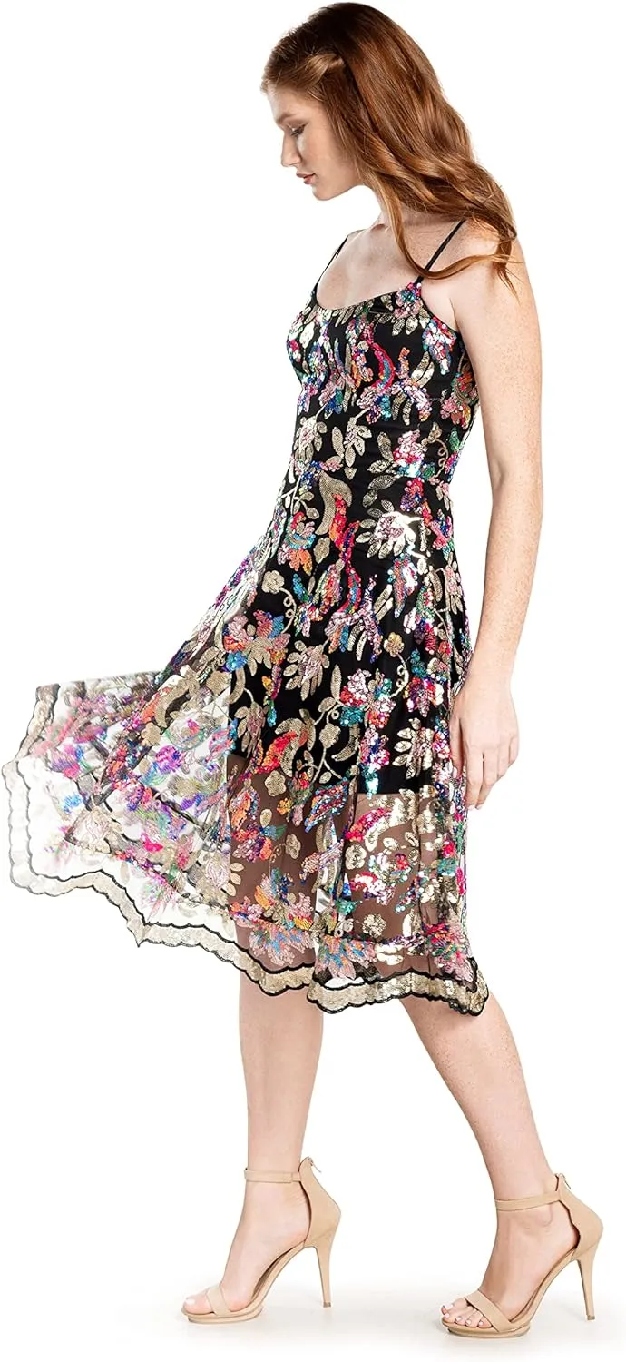 Dress the Population Women's Uma Sweetheart Bodice Fit and Flare Midi Dress