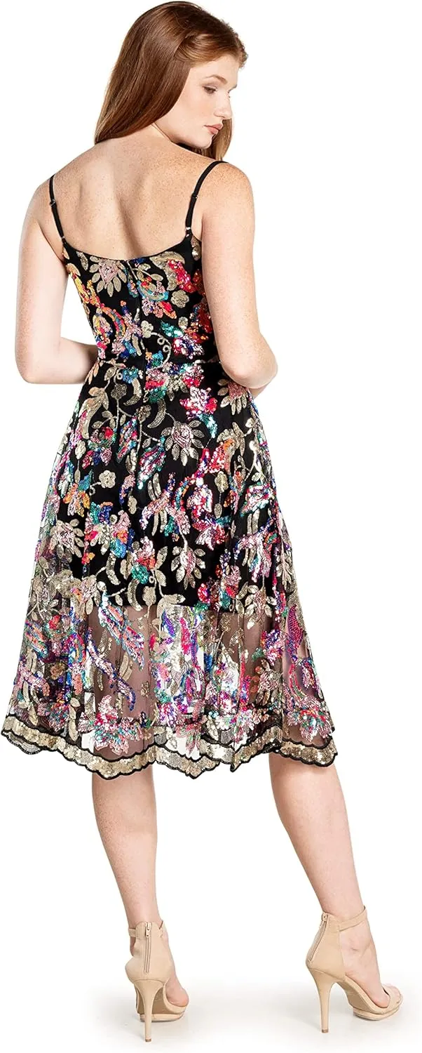 Dress the Population Women's Uma Sweetheart Bodice Fit and Flare Midi Dress