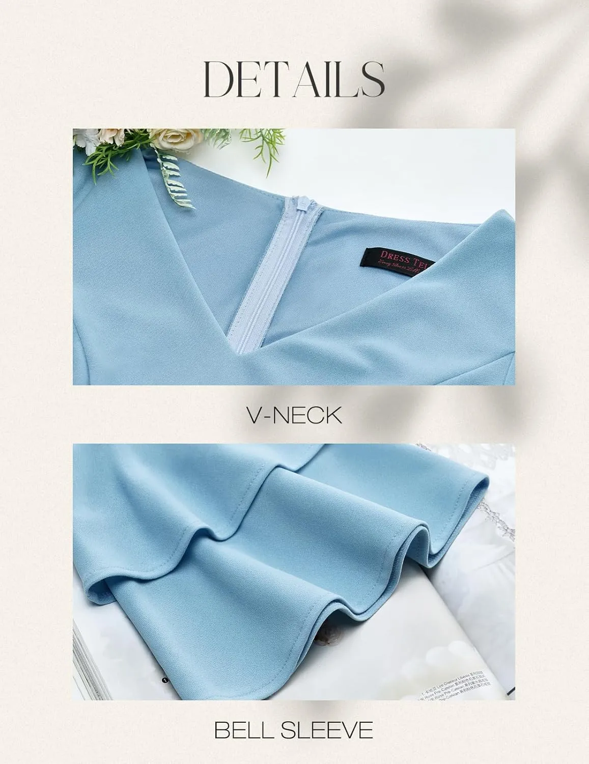 DRESSTELLS Cocktail Dress 2025, Long Bell Sleeves & V-Neck, Formal Bridesmaid Prom Dresses for Party